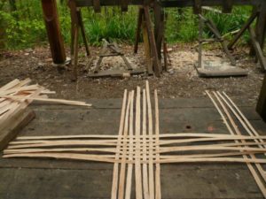 Splints ready for weaving the ash pack basket