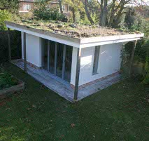 A hempcrete office with a living roof
