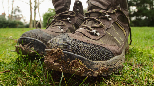 A good pair of hiking boots are essential for walking in the countryside. 
