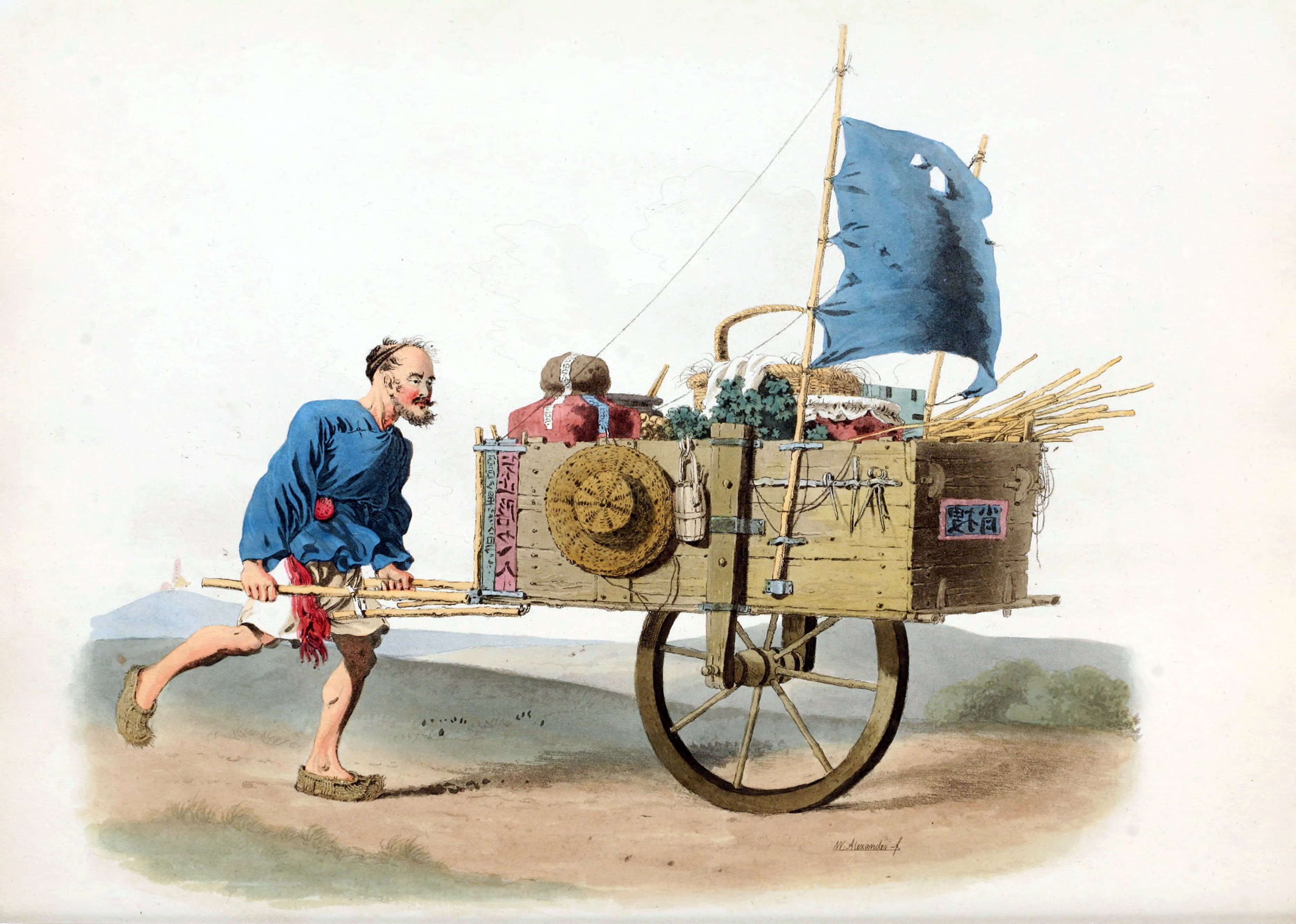A Chinese wheelbarrow with sails at the turn of the 18th into the 19th century.