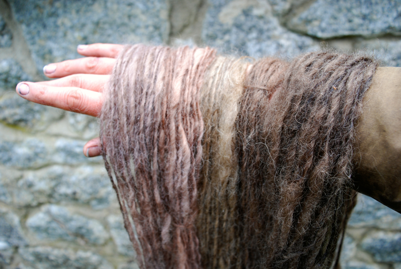 Dyed yarn in mauves and browns