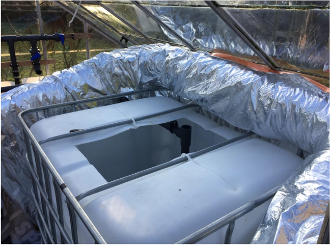 Insulation around the tanks in the aquaponics greenhouse