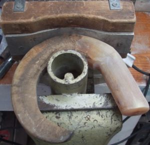 A ram's horn ready to shape using a vice