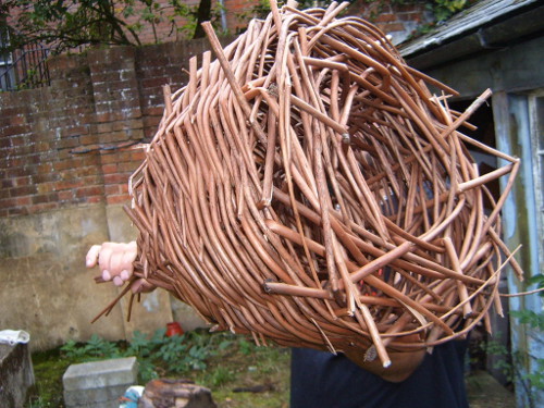 A wicker crayfish trap