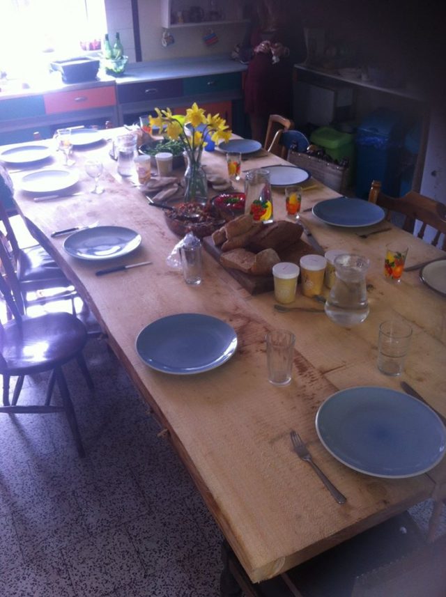A communal dinner at Heartwood Community