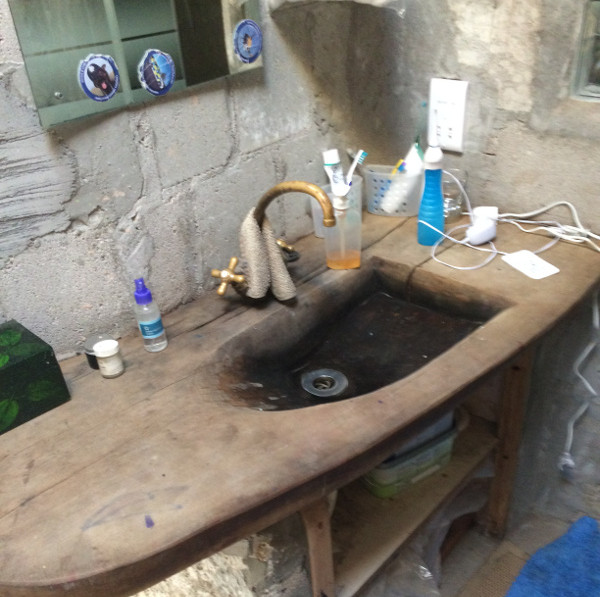 Sink made from a single piece of sweet chestnut