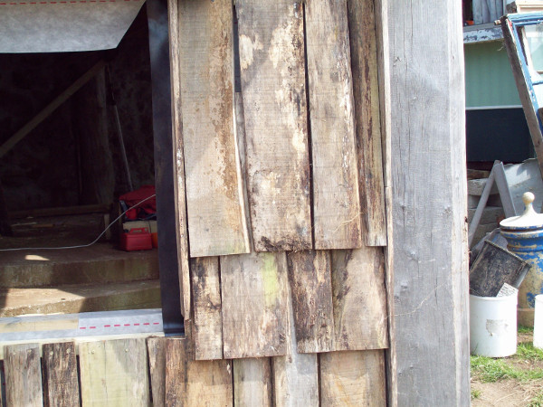 Close-up of the hardwood shingles