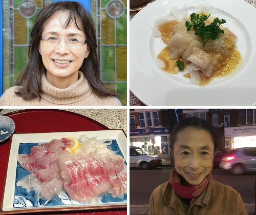 Two Japanese customers and their sashimi.