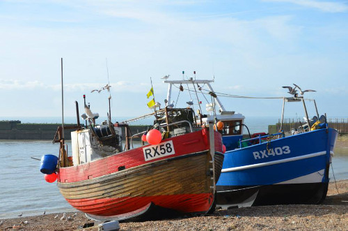 Small day boats are launched from the beach at Hastings.