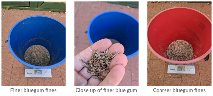 A variety of bluegum fines of different coarseness