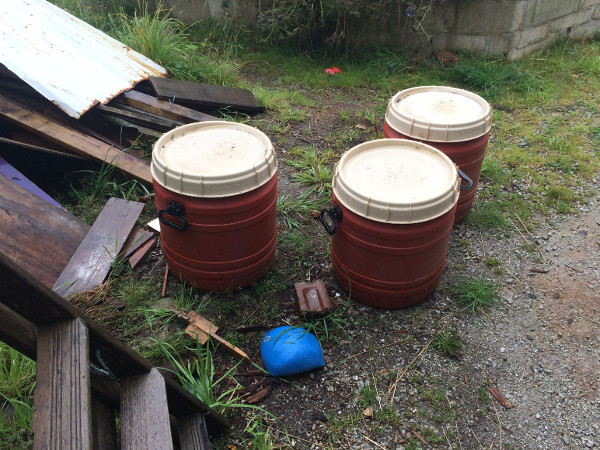 The containers are stored outside when full.