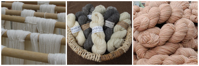 Twisted hanks of wool yarn