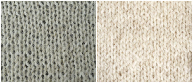 Knitting with Cotswold (left) and Shetland (right)