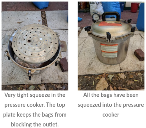 Substrate for shiitake mushroom growing packed into a pressure cooker