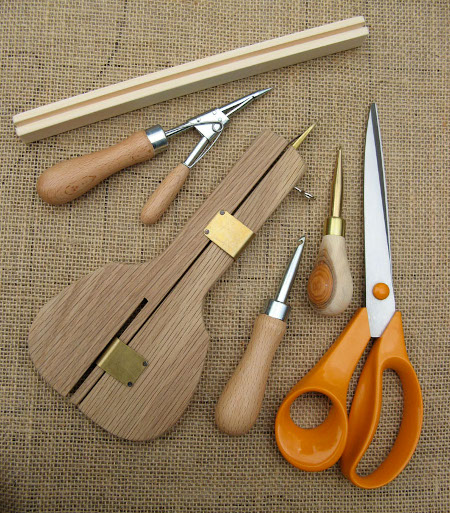 Some tools used in rag rug making.