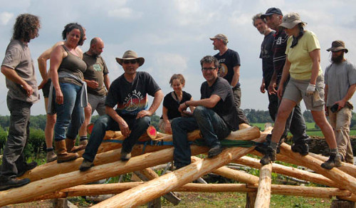 A reciprocal roundhouse under construction