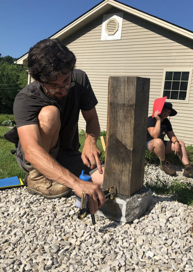 Quick demonstration of using a compass to trace the stone profile to wood