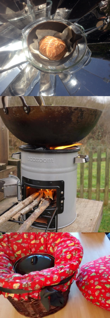 This solar kitchen comes with a pot and a solar-cooking device