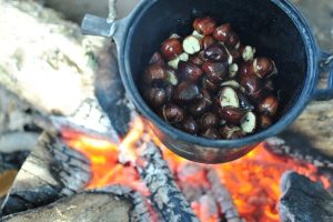 Nuts roasting for sweet chestnut bread