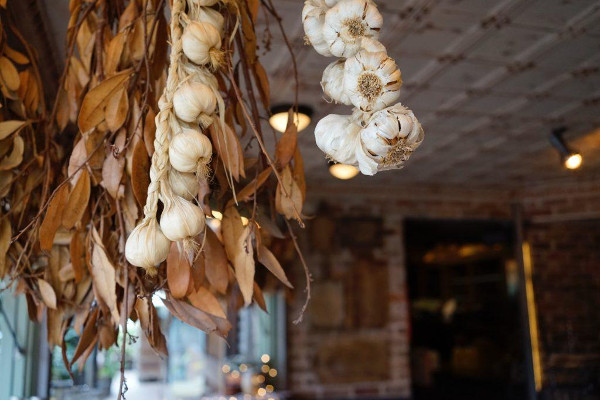Garlic stored in a larder room