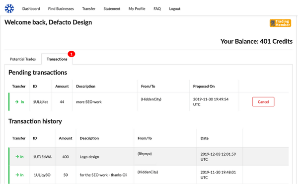 Open Credit Network Alpha launch account screenshot