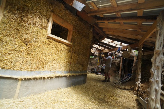 A straw-bale wall