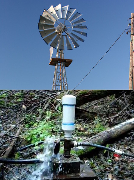 Examples of low-impact water supply in the form of ram and wind pumps