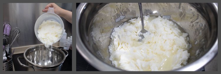 Preparing the wax for the scallop shell candles