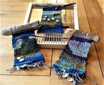 Finished weaving projects in our weaving online course