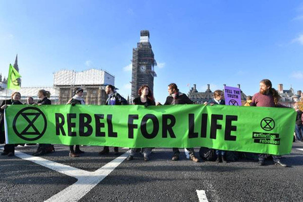 We’re on the Extinction Rebellion main stage in central London on Thursday afternoon
